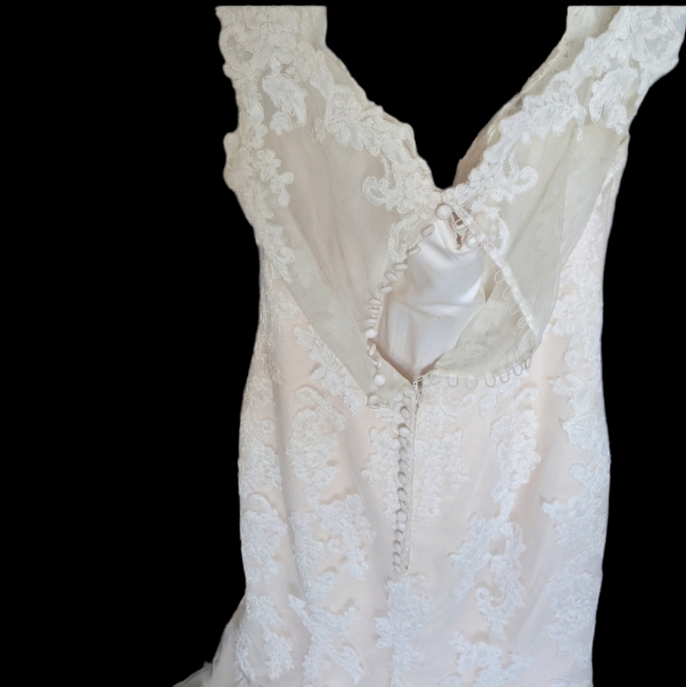 MORI LEE Blush with Lace Overlay Wedding Dress with belt size 10 - Picture 10 of 17